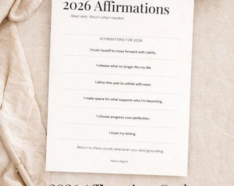 2026 Affirmation Cards | Minimalist Self Care Printable (PDF)