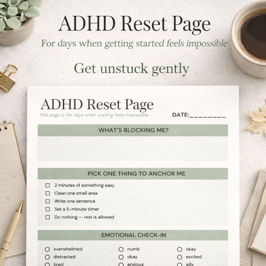 ADHD Reset Page Printable | Executive Function Worksheet (PDF) - Etsy