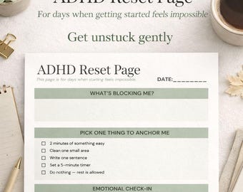 ADHD Reset Page Printable | Executive Function Worksheet (PDF)