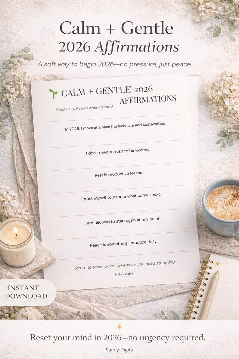 2026 Calm Affirmations Printable | Gentle New Year Mindset Reset ...