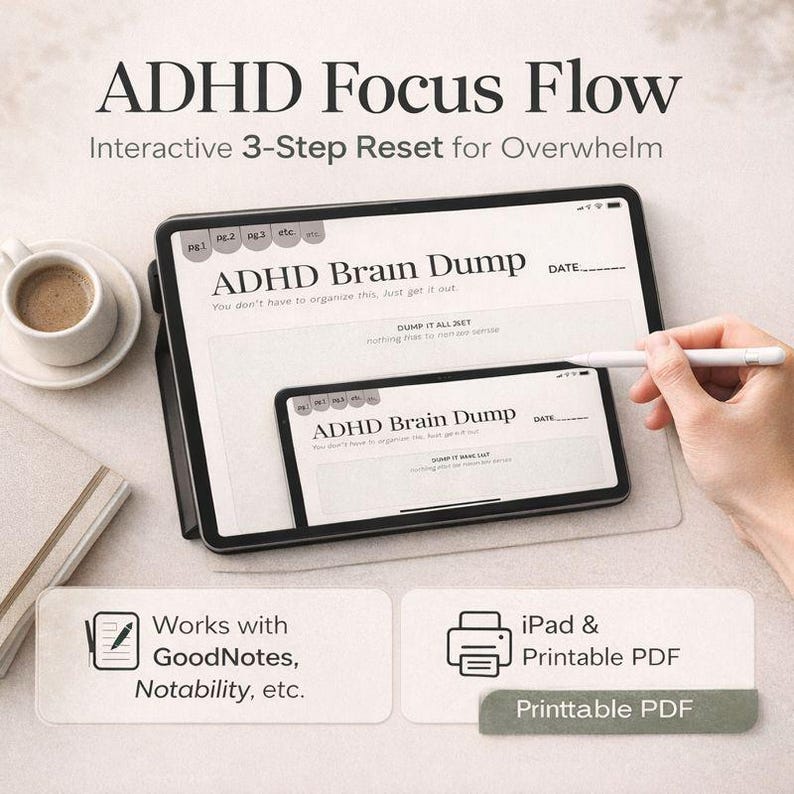 ADHD Focus Flow for Goodnotes & Notability - Interactive Brain Dump | 3 ...