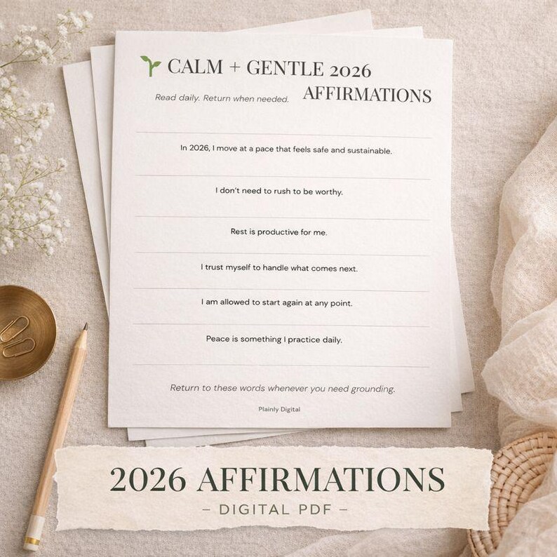 2026 Calm Affirmations Printable | Gentle New Year Mindset Reset ...