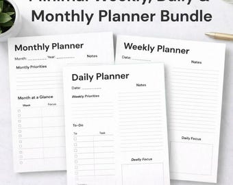 Minimalistischer Planer Bundle | Tages, Wöchentlich, Monatlich (PDF)