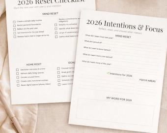 Planner di reset 2026 / Intenzioni e focus + Checklist di reset / Quaderno di riflessione per il nuovo anno / PDF stampabile minimo