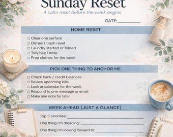 Sunday Reset Printable | Minimalist Weekly Planner (Digital Download)