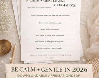 2026 Calm Affirmations Printable | Gentle New Year Mindset Reset | Minimal Digital Download