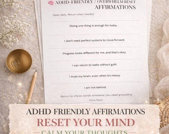 2026 ADHD Affirmations Printable | Overwhelm-Friendly Mindset Reset | Minimal Digital Download