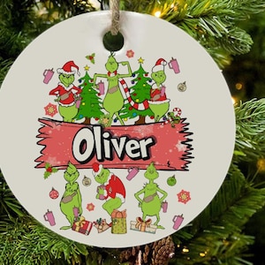 Personalized Green monster Christmas Ornaments | Disney Ceramic Holiday Decor | Perfect Disney Gifts and Christmas Decor