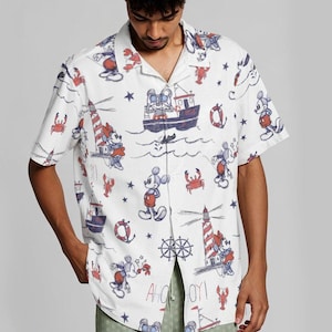 Mickey and Minnie Nautical Men's Hawaiian Shirt - Disney Cruise Inspired