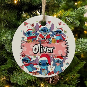 Personalized Lilo & Stitch Christmas Ornaments | Disney Ceramic Holiday Decor | Perfect Disney Gifts and Christmas Decor