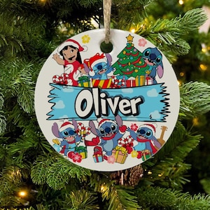 Personalized Lilo & Stitch Christmas Ornaments | Disney Ceramic Holiday Decor | Perfect Disney Gifts and Christmas Decor
