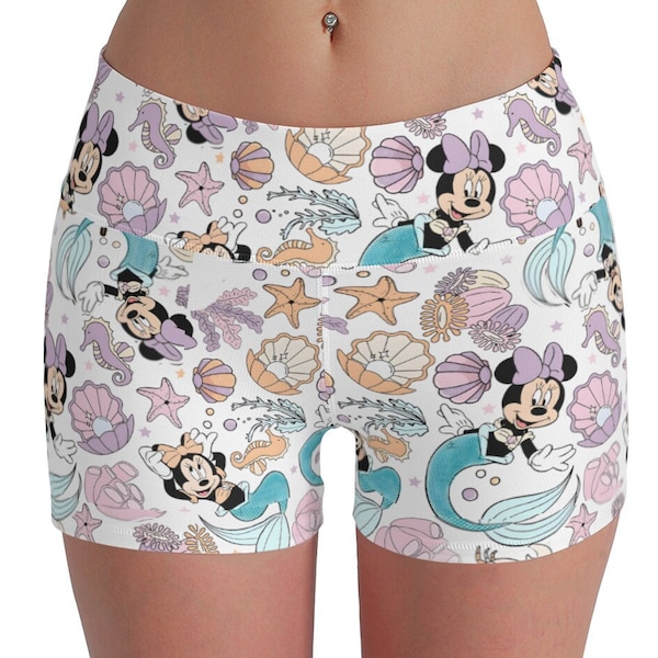 Minnie Mermaid Pantalones cortos de yoga para mujer / Run Disney Fitness Shorts / Runner leggings pantalones para fitness