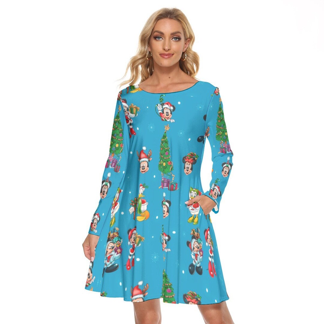 Mickey and Minnie Christmas Women's Long Sleeve Dress Disney Holiday