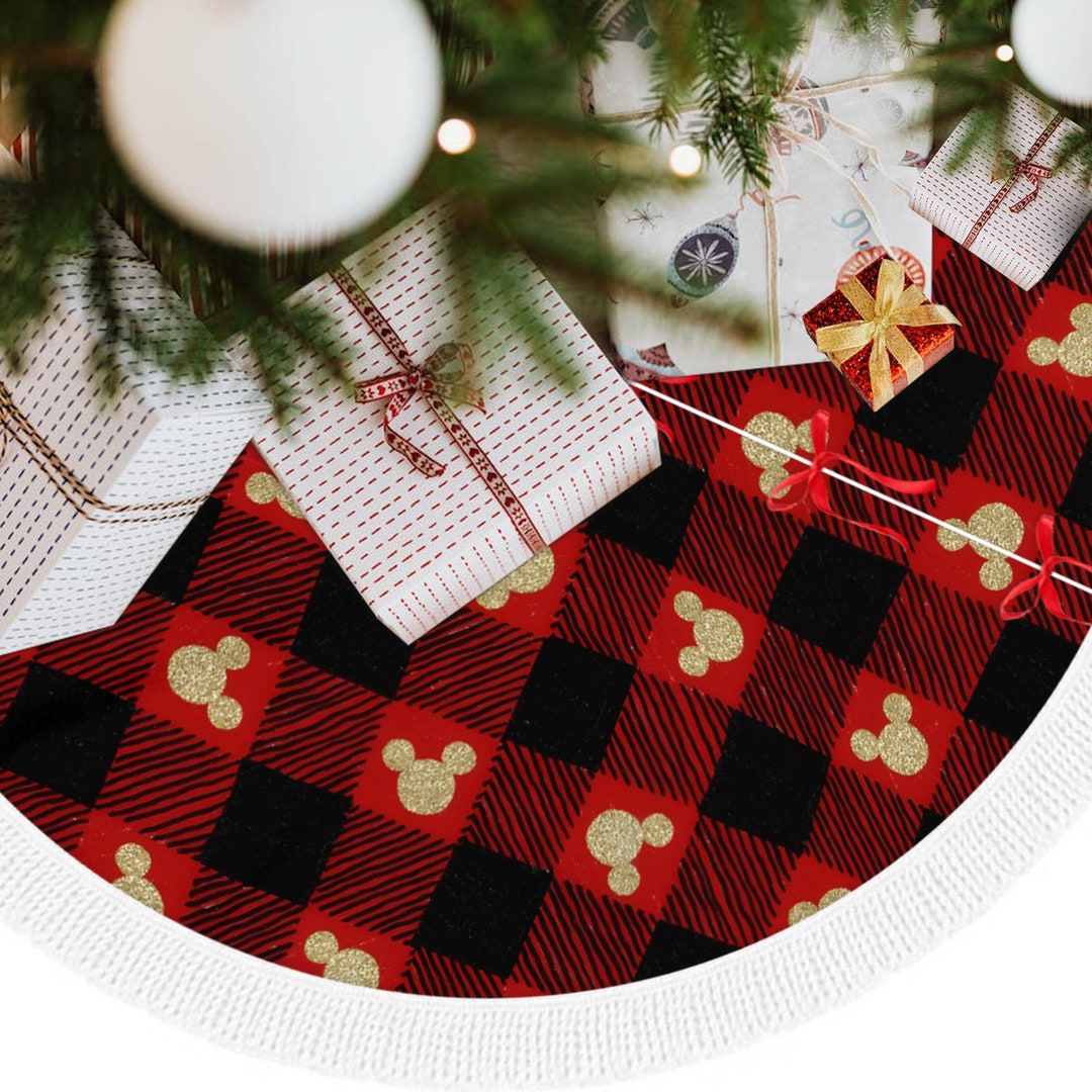 Mickey Christmas Tree Skirt Handmade Red Buffalo Tree Skirt Etsy