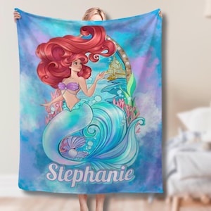 Personalized Blanket Little Mermaid ,Disney Ariel Princess Blanket,The Little mermaid Flannel Blanket, Ariel Birthday Gift