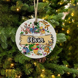 Personalized WInnie the Pooh Christmas Ornaments | Disney Ceramic Holiday Decor | Perfect Disney Gifts and Christmas Decor