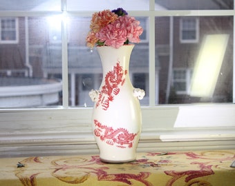 Red Dragon Porcelain Vase, Handmade Pottery