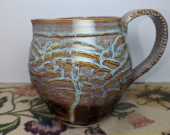 Waterfalling Turquoise on Amber Pitcher #2, Handmade Pottery