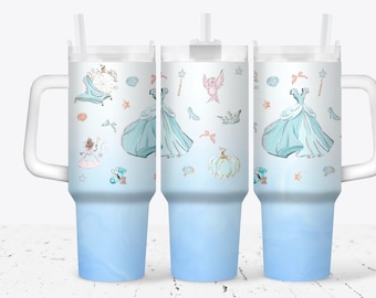 Taza de 40 oz con degradado azul inspirado en Cenicienta