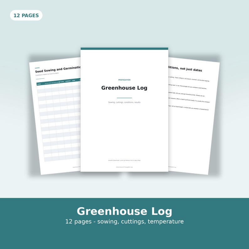 Greenhouse Propagation Log, Seed Germination, Cutting Records (digital ...