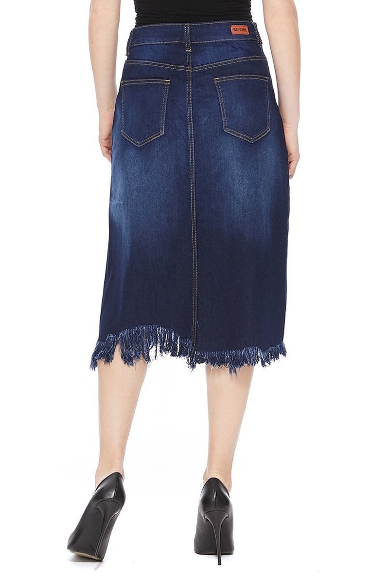 Denim Skirt / Midi Skirt / Dark Blue Skirt / Button Skirt / Stretching