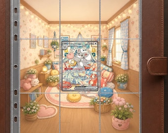May include: A brown leather binder containing a clear plastic nine-pocket trading card page. A single Cinccino Pokémon card is inserted into the center pocket, featuring a detailed illustration of a room with floral wallpaper and potted plants.