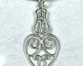 Our Larger Silver Antique Style Scroll Wire Work Pendant, ~36mm Long by 16mm Wide.