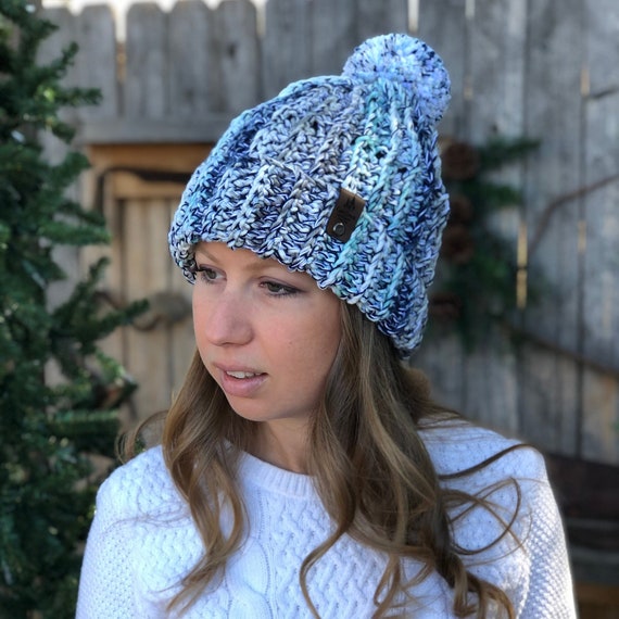 Knit Beanie Handmade in America, Womens Winter Hat, Slouchy Knit Beanie with Pompom, Chunky Knit Hat, Women Accessories, Gift for Her