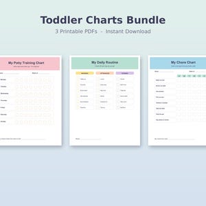 Pacote de tabela de rotina infantil, tabela de treinamento para usar o banheiro para imprimir, tabela de tarefas para crianças, cronograma visual diário, tabela de recompensas, download instantâneo