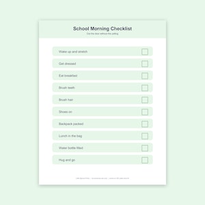 School Morning Checklist Printable for Kids, Morning Routine Chart, Night Before Checklist, Get Ready Chart, A4 Letter, Instant Download