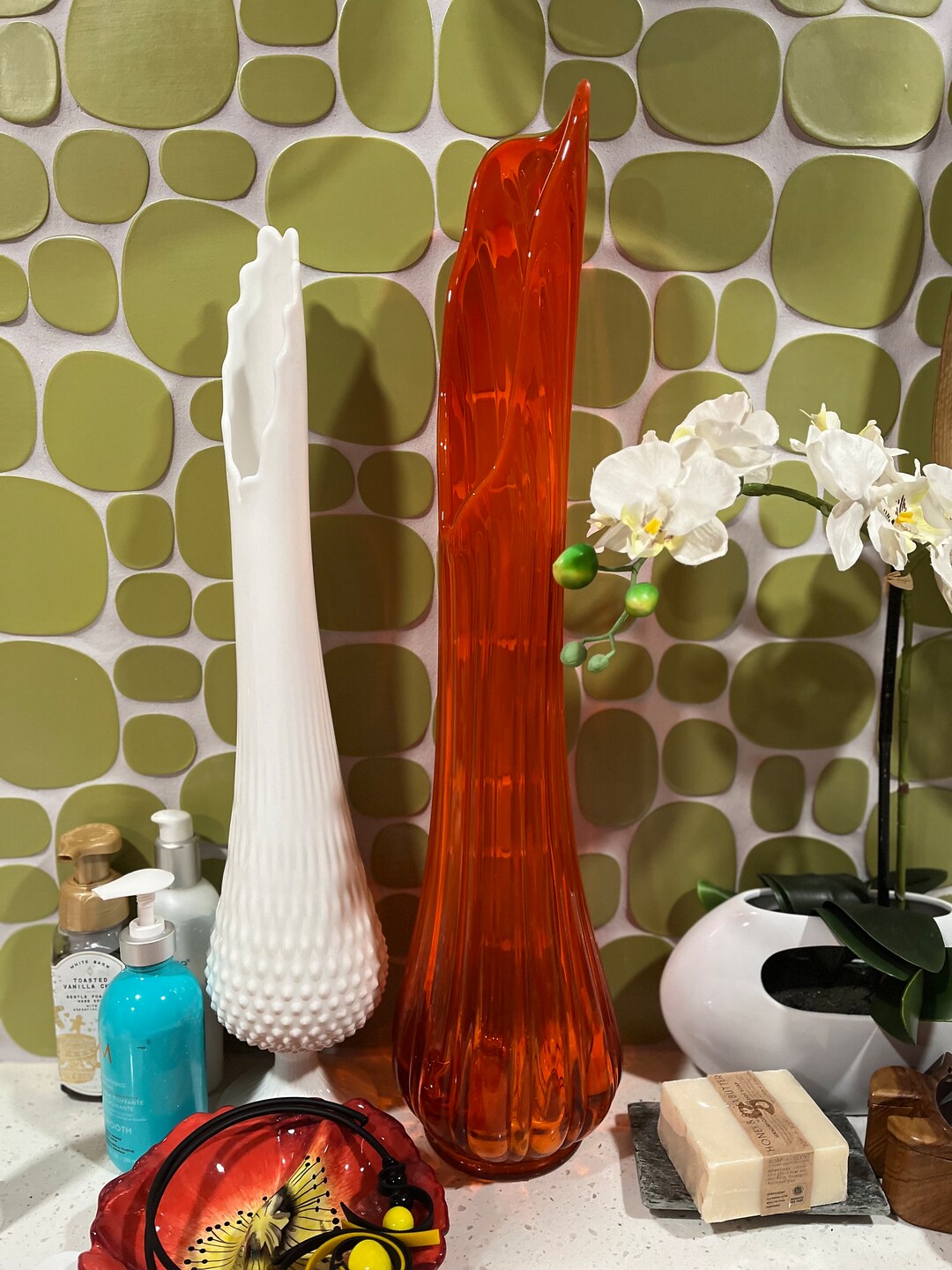25 Tall LE Smith Orange Ribbed Swung Vase Etsy