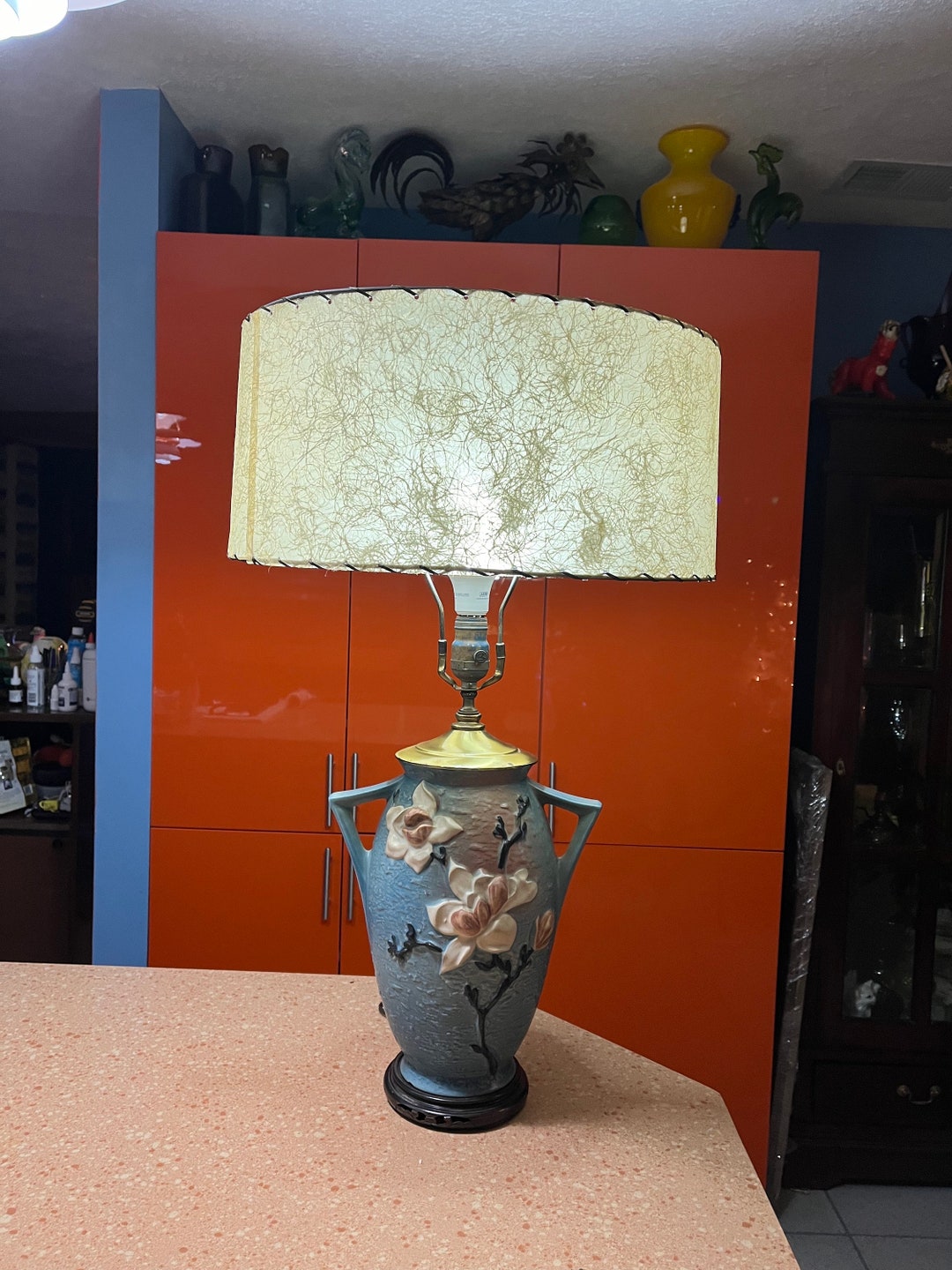 Roseville Pottery Vase Lamp With Fiberglass Shade Etsy