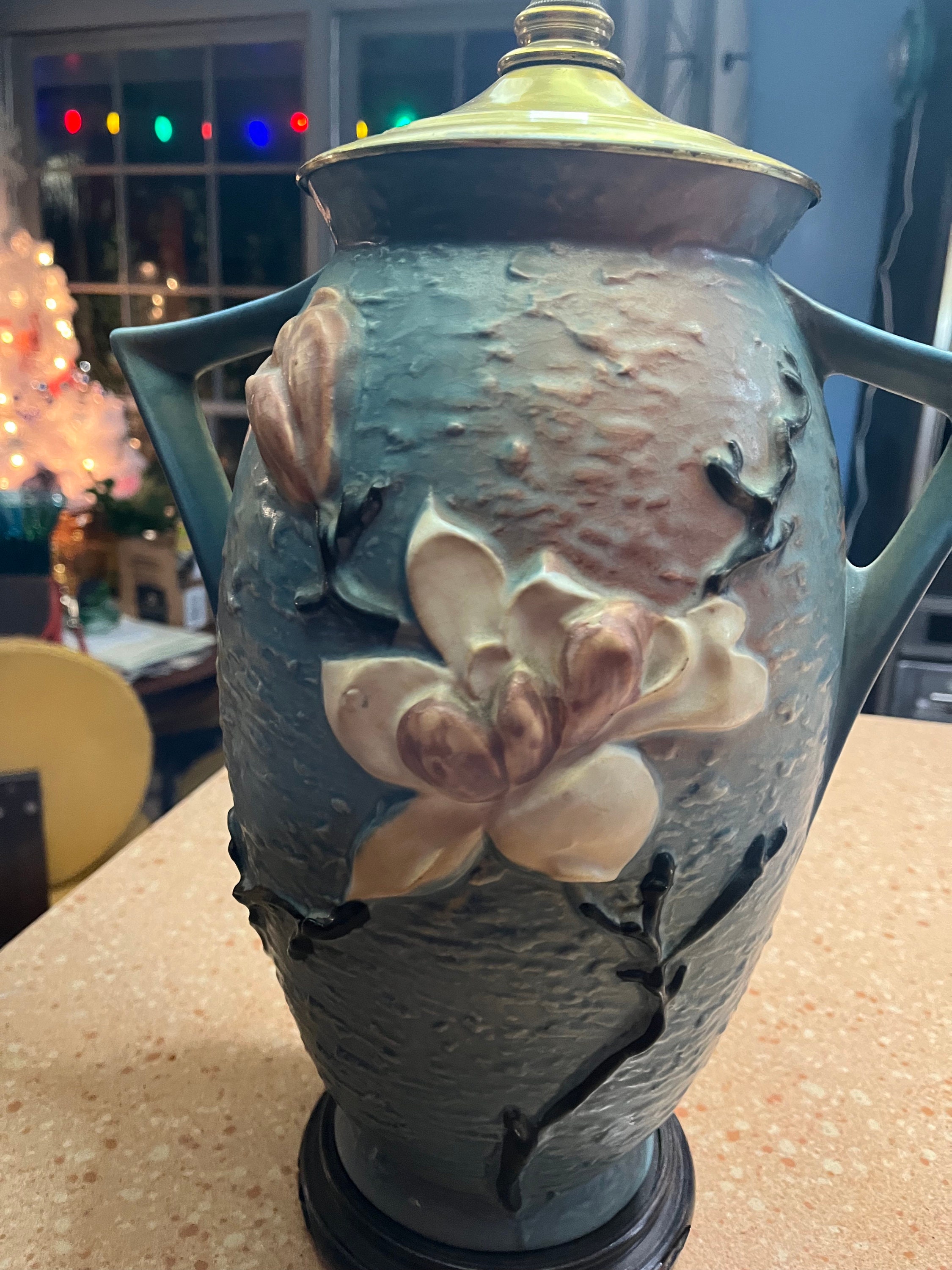 Roseville Pottery Vase Lamp With Fiberglass Shade Etsy