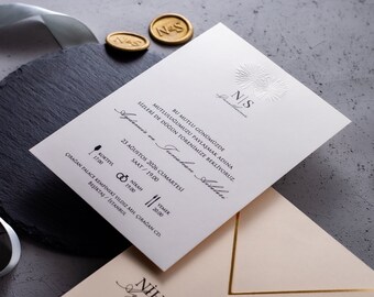 Embossed Wedding Invitation with Pink Envelope, Minimalist Wedding Invite, Pink and Gold Invitation Set, Personalized Reception Invite