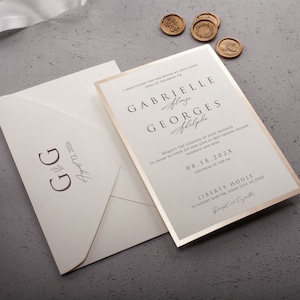 Ivory and Gold Wedding Invitation, Elegant Wedding Invite with Gold Foil Frame