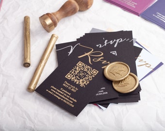 Wedding RSVP Cards with QR Code | Gold Foil Printed