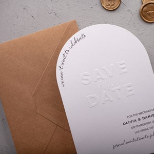 Embossed Arch Save the Date Card, Minimal Wedding Announcement Card
