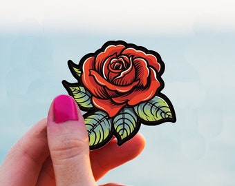 Rose Sticker American Traditional Tattoo Art Vinyl Stickers Small Classic Floral Weatherproof Decal Ink Water Bottle Vibrant Sticker Stanley