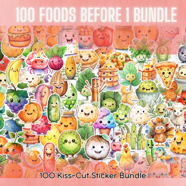 100 Foods Before 1 Sticker Sheets Food Exploration 2023 Baby Bundle BLW Journey Decals First Foods Milestone First Tastes Aesthetic Pack