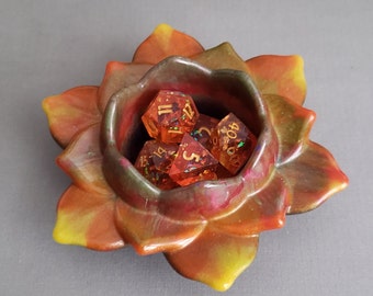 Sunset Glitter Resin Lotus Flower Dice Holder | Dice Oasis | Dice Jail | Candle Holder