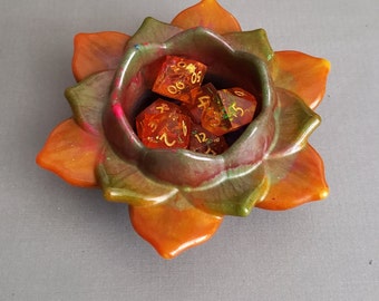 Sunset Glitter Resin Lotus Flower Dice Holder | Dice Oasis | Dice Jail | Candle Holder