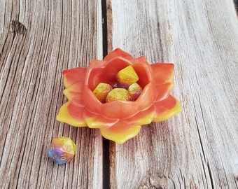 Sunrise Resin Lotus Flower Dice Holder | Dice Oasis | Dice Jail | Candle Holder