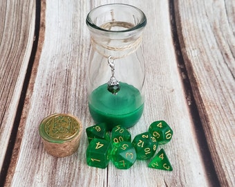 Green Dragon | Dice Display | Dice Potion | Green Dice | Sparkly Dice | Green and Gold Dice