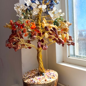 Woondecoraties | Kristal met zeven chakra&#39;s | Nieuw huiscadeau | Levensboom | Bedrade kristallen boom | Housewarmingcadeau | Miniatuurplanten | Edelsteenboom