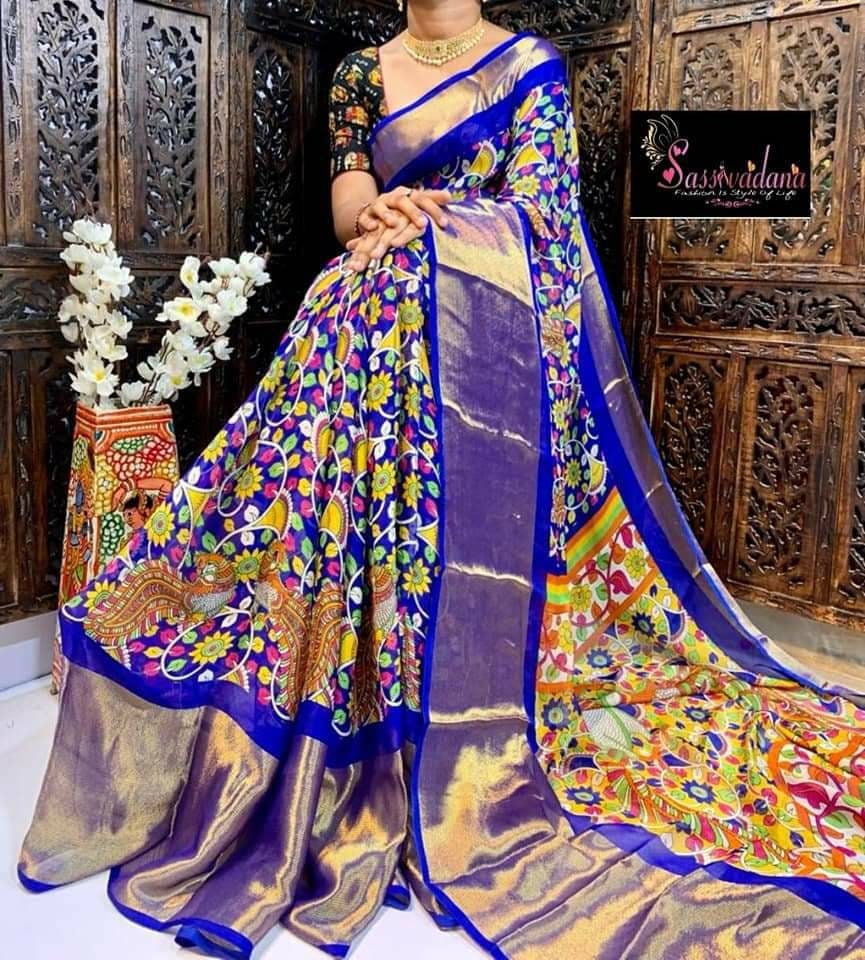 Ropa Ropa para mujer Saris de tejido metálico plateado con borlas Blusa de contraste azul Cosida personalizada Listo para usar para mujeres USA Traje de boda indio 
