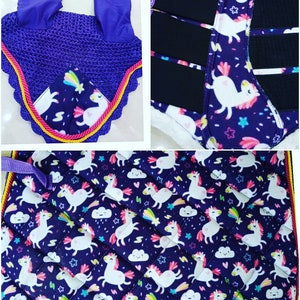 All Purpose Unicorn Saddle Pad Sets for kids in Dressage Jump & Close Cut with Pad Brush Boots Bonnet and Silk Hat