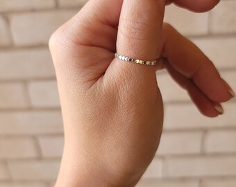 Flat Beaded Stacker Ring, Stacking Thumb Ring, Sterling Thin Band, Dainty Ring, Gift Idea for Her, Everyday 925 Jewelry, Minimalist