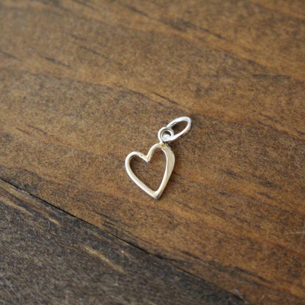Tiny Sterling Open Heart Charm, Dainty Love Necklace, Anniversary Gift for Her, 925 Silver Heart Pendant, Necklace Add On, Small Valentine