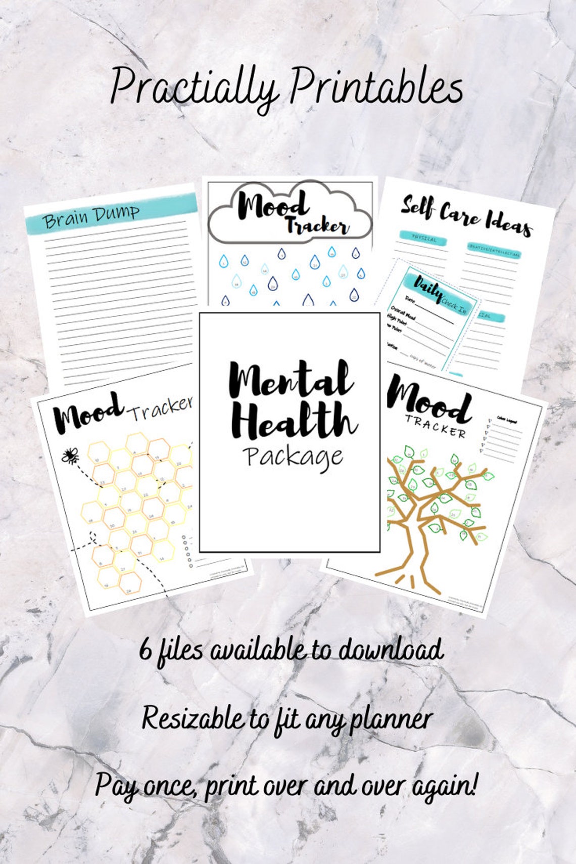 Planner Printable Mental Health Package Aqua Etsy
