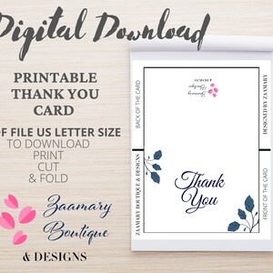 Printable Thank You Card-instant Download 7x5 Inch Card-thank You ...